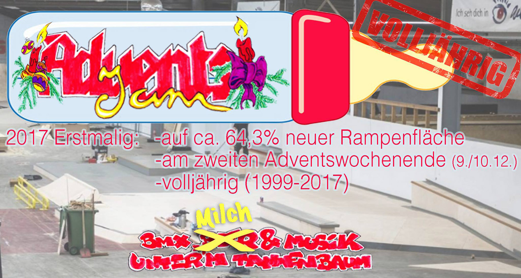 Der Adventsjam findet 2017 zum ersten Mal in seiner 18jährigen Geschichte nicht am 1., sondern am 2. Advent statt und neue Rampen gibt es auch noch!