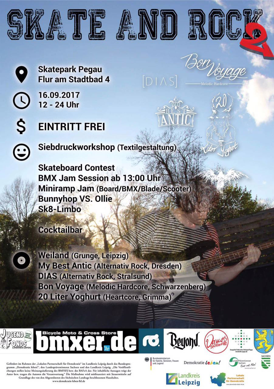 Am 16. September 2017 steigt im Skatepark Pegau vor den Toren von Leipzig die zweite Auflage von Skate & Rock. Hier erfährst du mehr.
