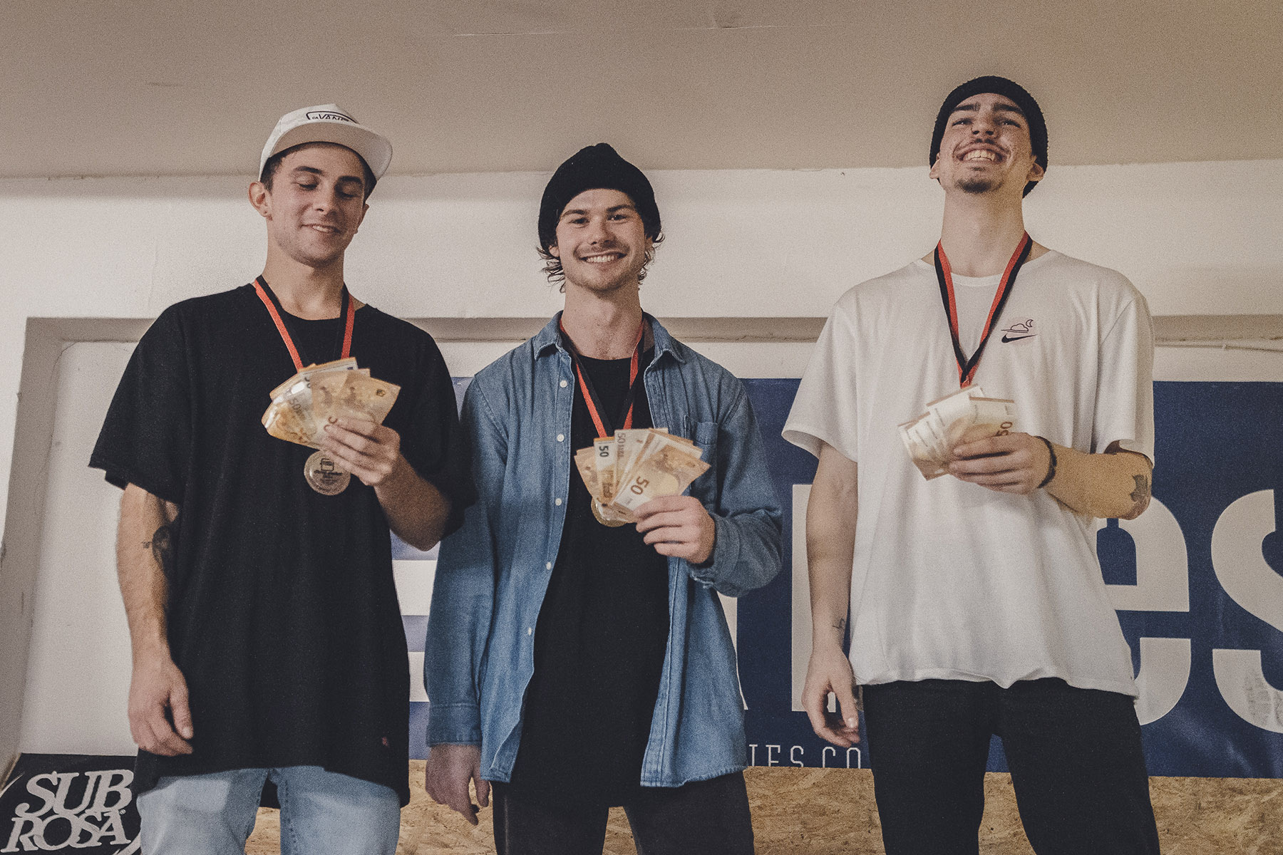 Die Gewinner der Prostreetklasse auf der kunstform Stock Session 2017 teilten insgesamt 1.000 Euro Preisgeld unter sich auf (v. l. n. r.): Robin Kachfi (2.), Felix Donat (1.) und Aaron Paffenholz (3.)