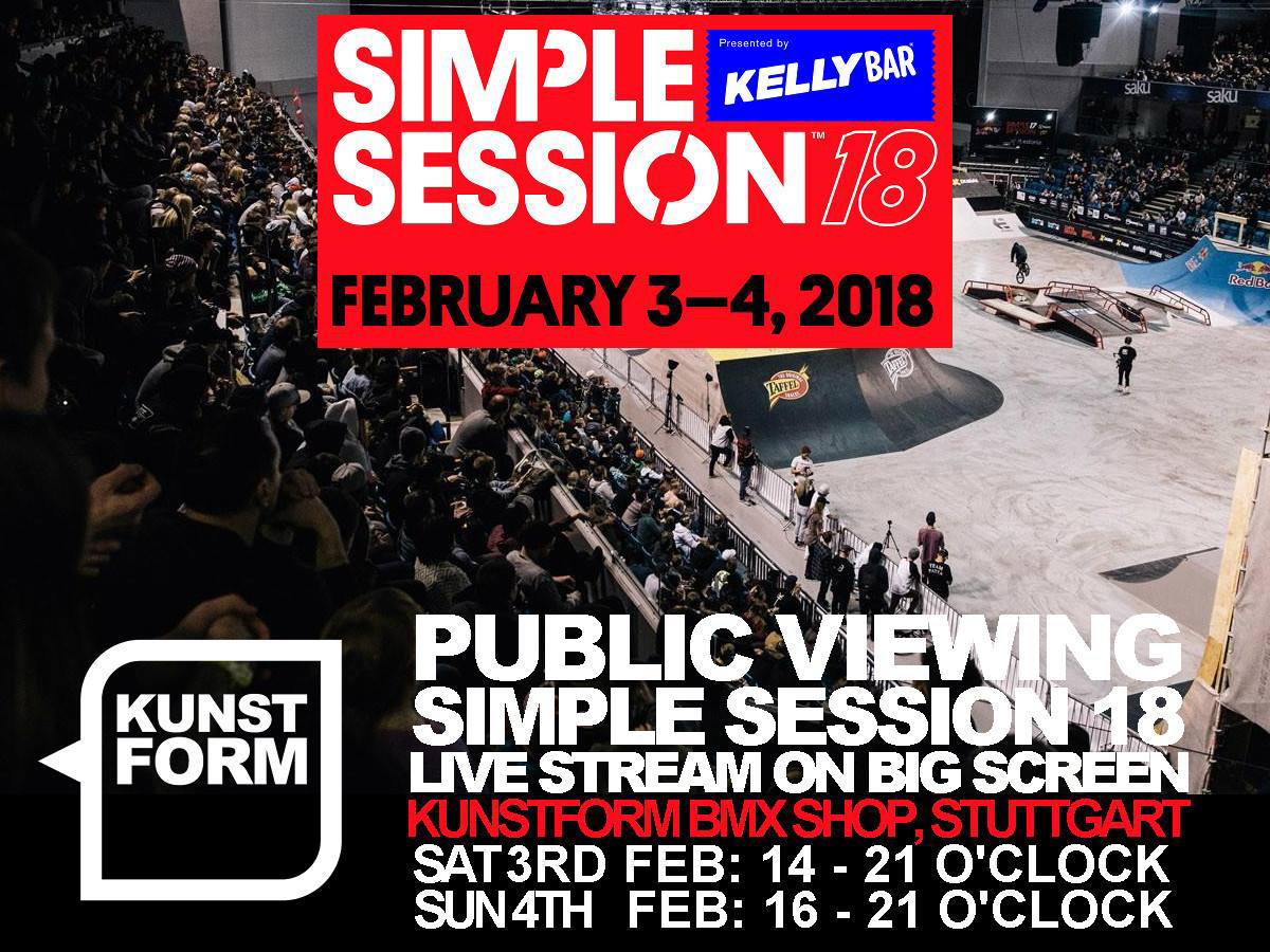 Am 3. und 4. Februar findet im kunstform BMX Shop ein Public Viewing des Livestreams von den Vor- und Finalläufen der Simple Session 2018 statt.