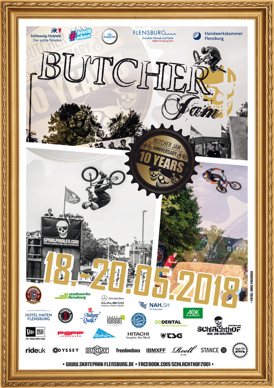 Herzlichen Glückwunsch nach Flensburg! Der Butcher Jam feiert vom 18.-20. Mai 2018 im Schlachthof BMX- und Skatepark sein 10jähriges Jubiläum.