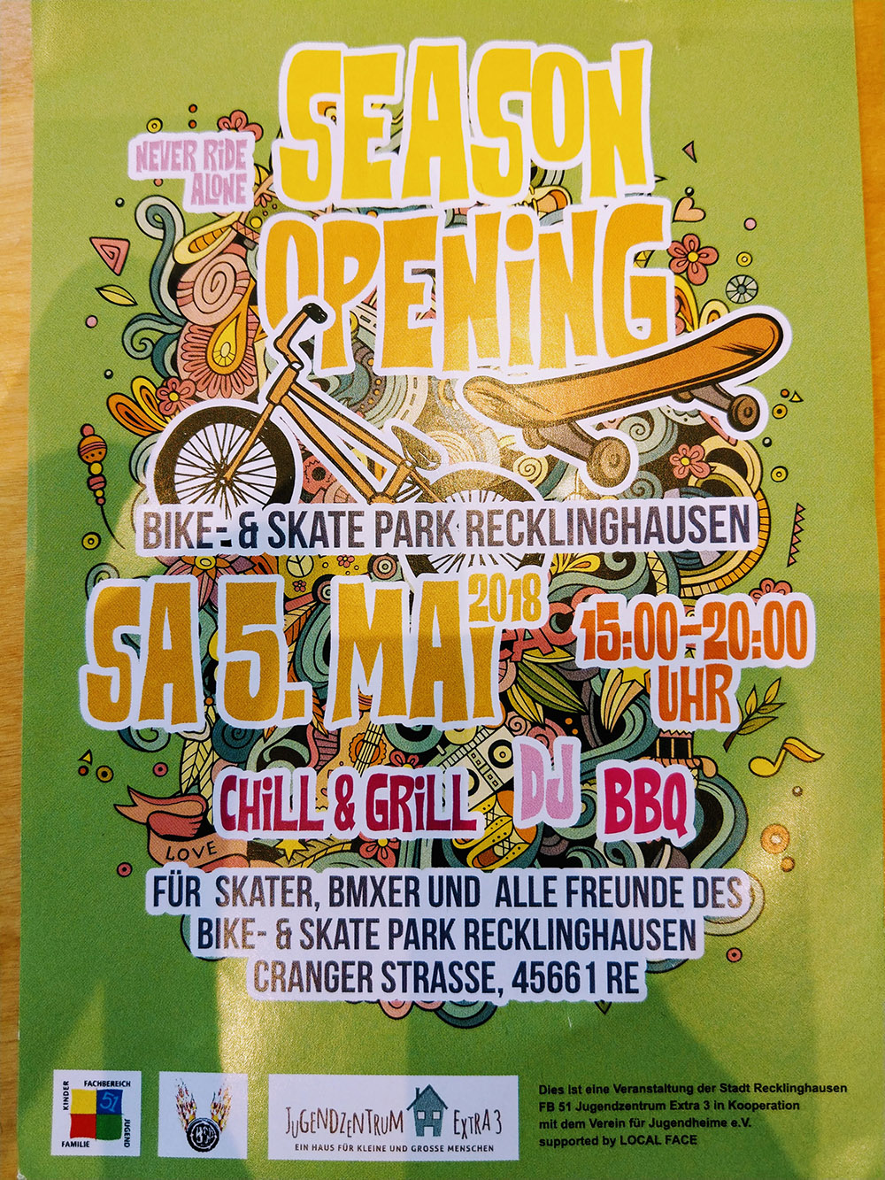 Chill and grill im Pott: Am 5. Mai startet der Bike und Skatepark Recklinghausen mit einem entspannten Jam in die Sommersaison 2018.
