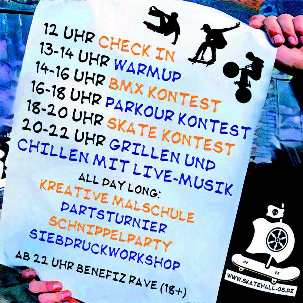 Am 5. Mai startet die Skatehall Osnabrück mit einem Benefizjam in die Sommersaison 2018, in dessen Rahmen auch ein Best-Trick-Contest für BMX stattfindet.