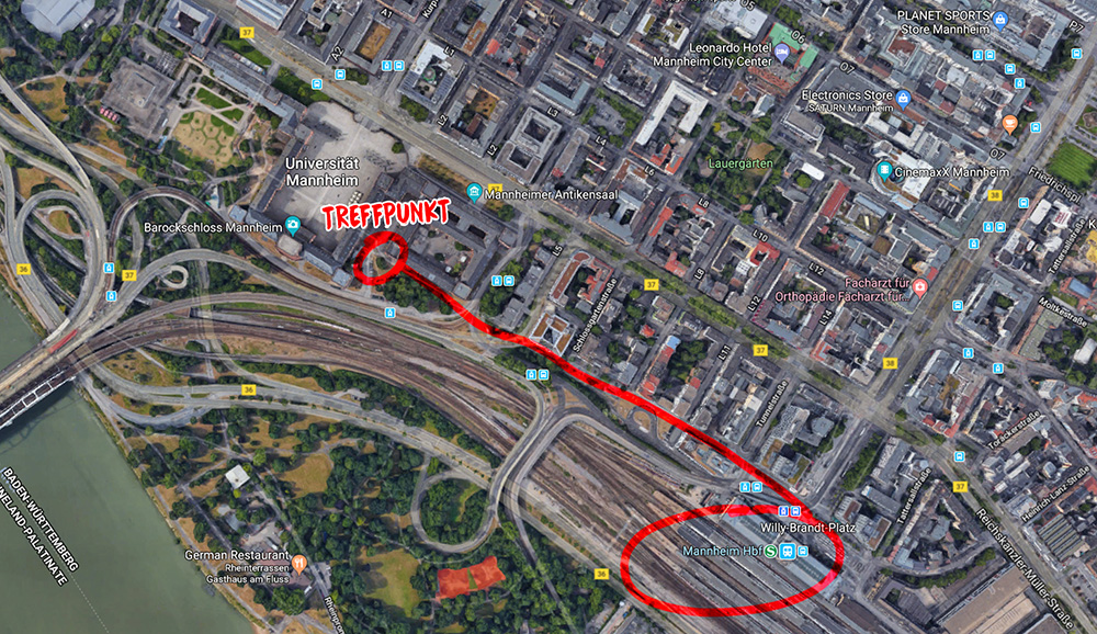 Der Treffpunkt für den Streetjam in Mannheim ist vom Hauptbahnhof mega einfach zu finden