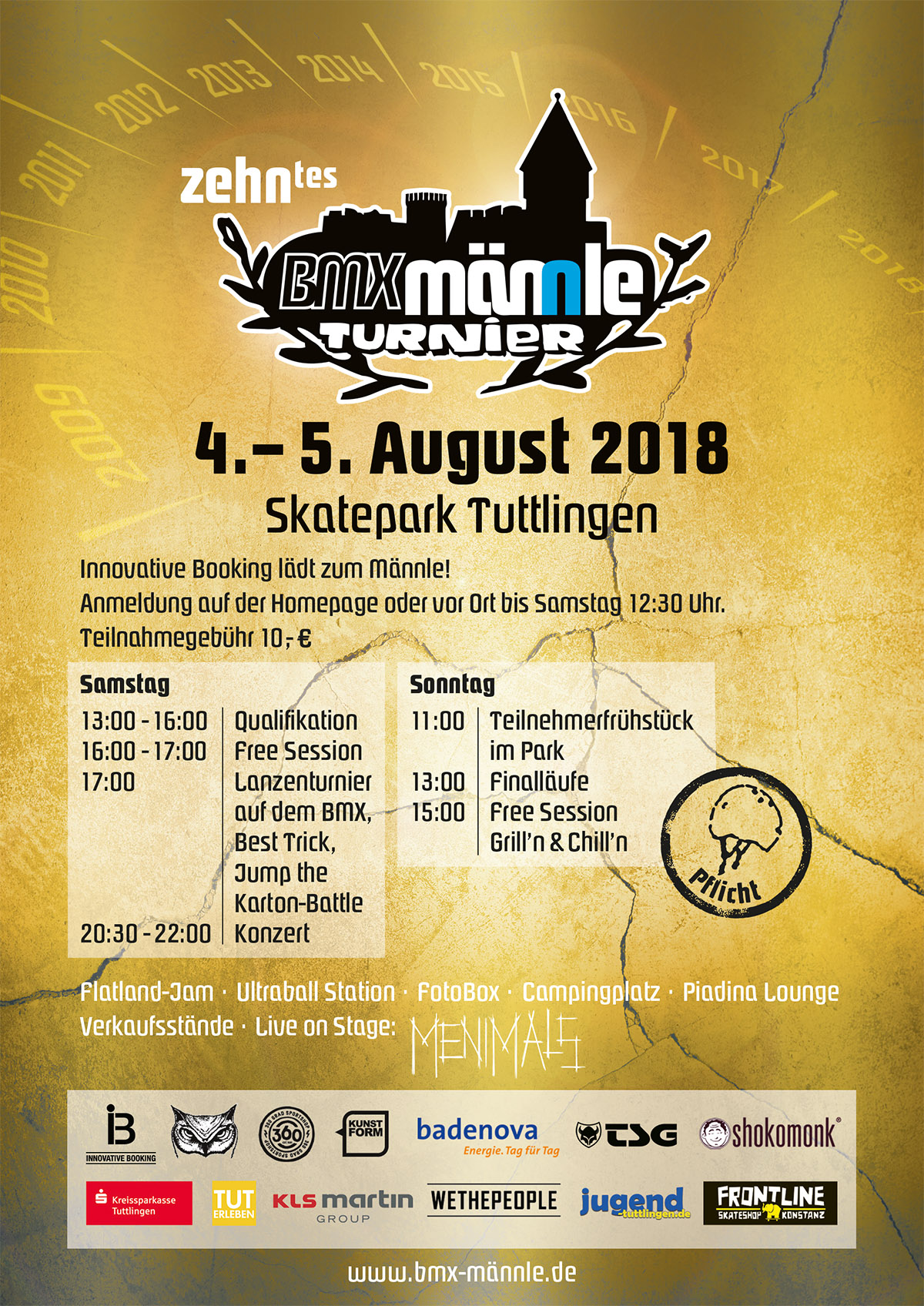 Der Zeitplan für das BMX Männle Turnier vom 4. bis 5. August 2018 im Skatepark Tuttlingen