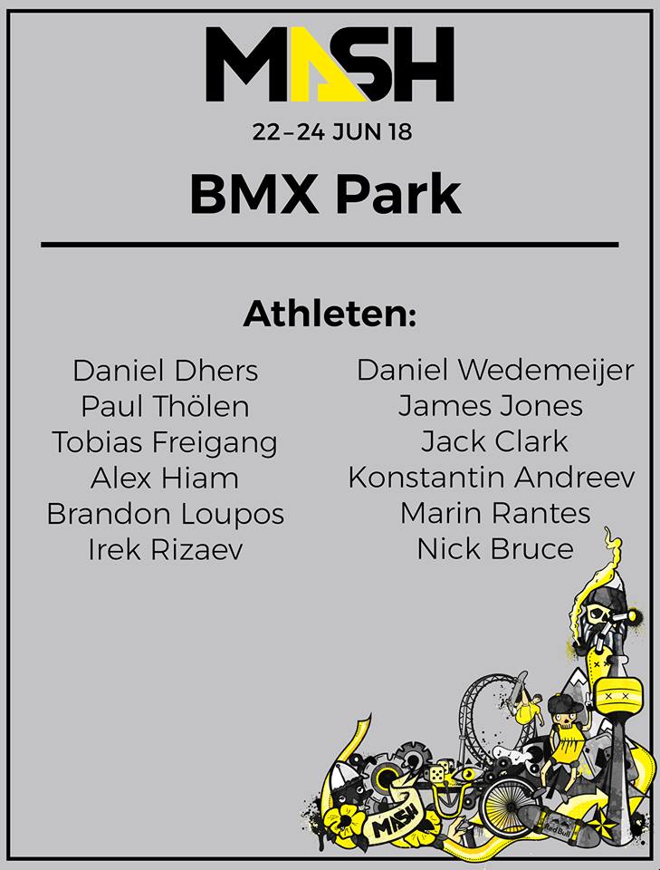 12 Topfahrer aus acht Nationen: das Starterfeld von BMX Park auf dem Munich Mash 2018 ist hochkarätig besetzt