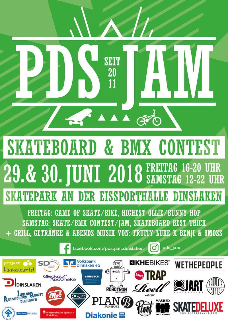 BMX- und Skateboardcontest in Dinslaken: Vom 29. bis 30. Juni 2018 ist im Park der Sonne wieder der alljährliche PDS Jam angesagt. Mehr dazu hier.
