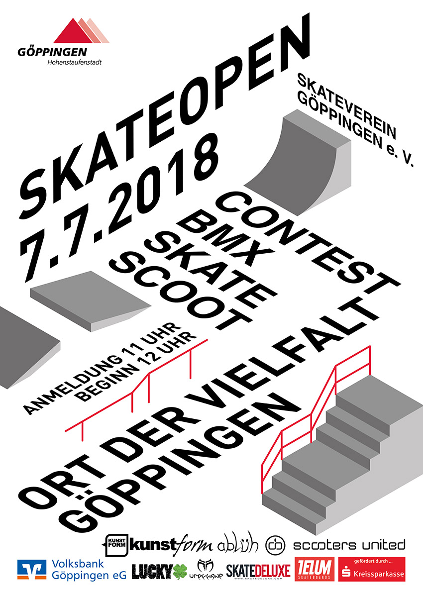 Beim Skate Open 2018 im Skatepark von Göppingen kannst du in den Disziplinen BMX, Skateboard oder Scooter an den Start gehen. Mehr dazu hier.