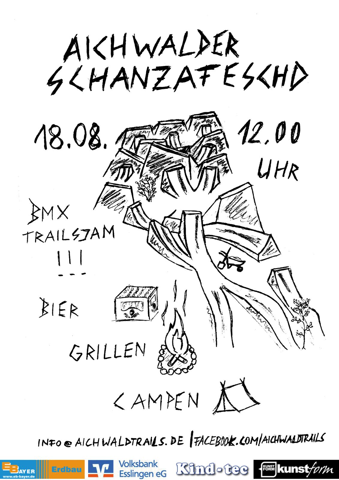 BMX, grillen, campen: Am 18. August 2018 findet an den Aichwaldtrails vor den Toren Stuttgarts das Schanzafeschd statt. Mehr dazu hier.