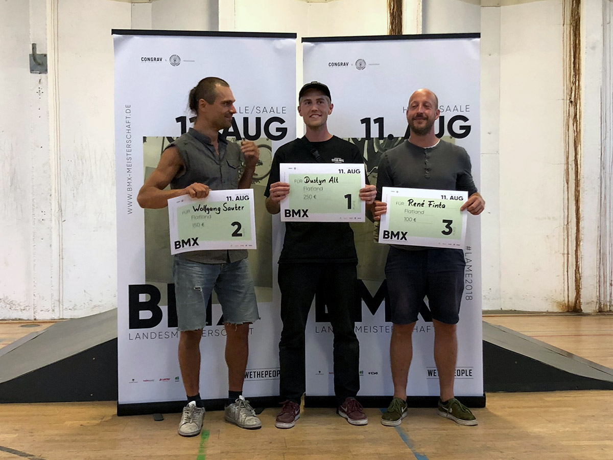 Die Gewinner des Flatlandcontests bei der 1. offenen BMX-Landesmeisterschaft von Sachsen-Anhalt
