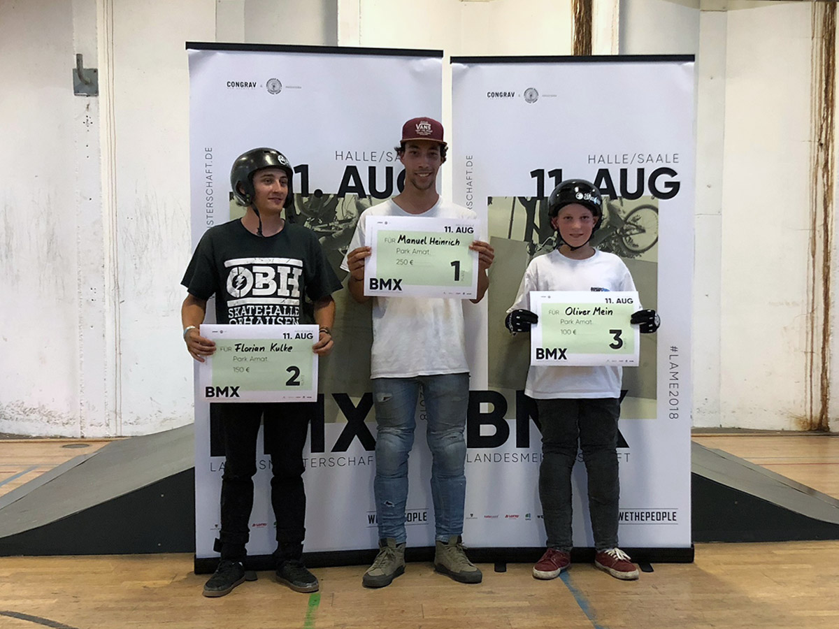 Die Gewinner der Amateurklasse bei der 1. offenen BMX-Landesmeisterschaft von Sachsen-Anhalt