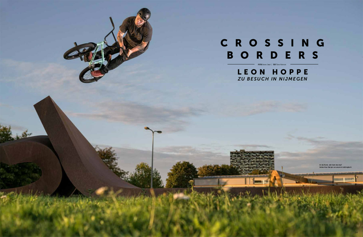Leon Hoppe ist für die Jubiläumsausgabe des freedombmx Magazins über die Grenze nach Holland gehüpft