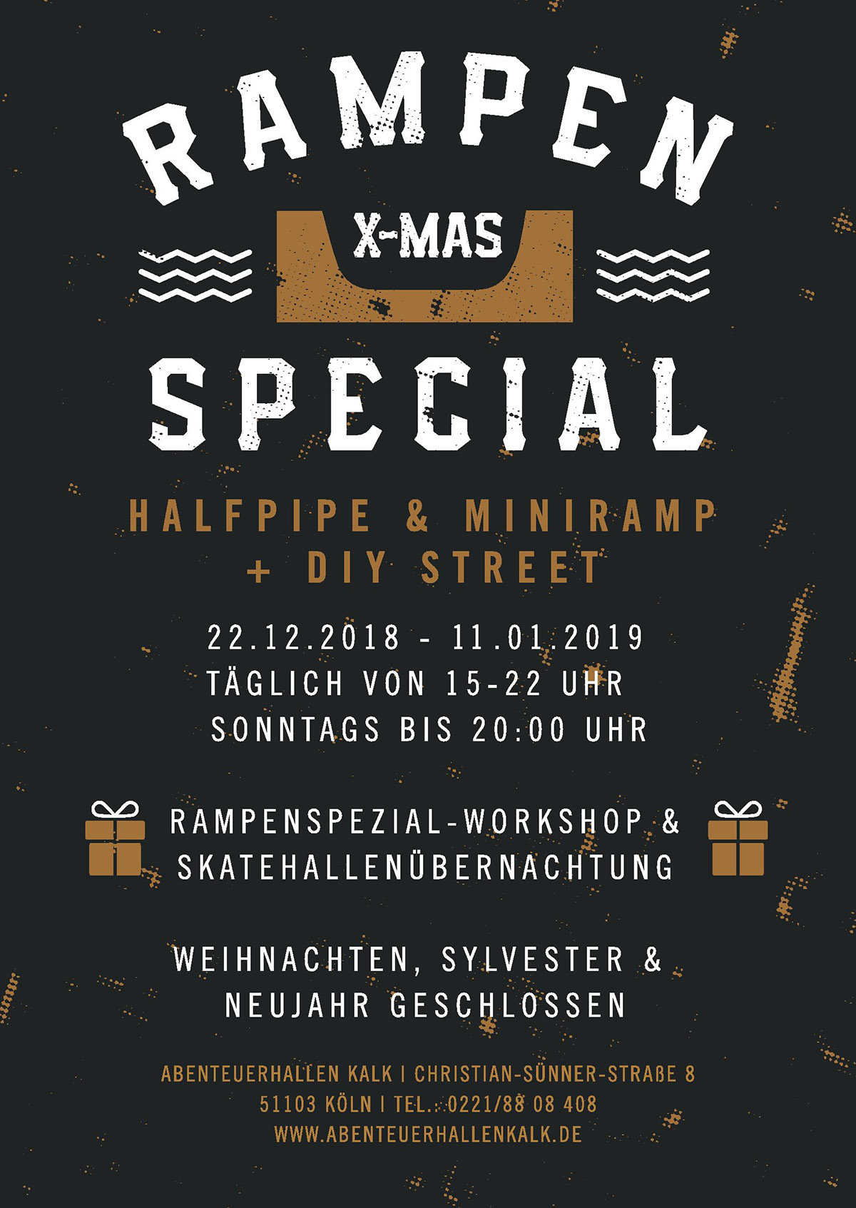 Während der Winterzeit verwandelt sich die Multifunktionshalle der Kölner AbenteuerHallenKALK für das Rampenspezial in einen beheizten Skatepark