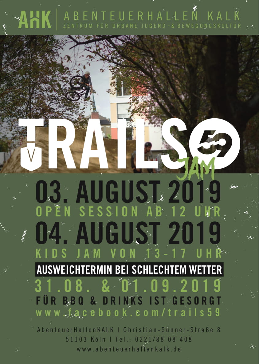Die Tage der Trails 59 in Köln-Kalk sind gezählt, nicht nur deshalb solltet ihr euch den Abschiedsjam vom 3.-4.8. 2019 auf keinen Fall entgehen lassen!