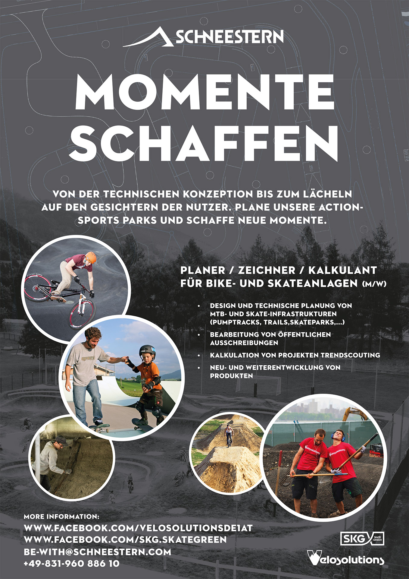 Die Firma Schneetstern sucht einen Planer, Zeichner und Kalkulanten für Bike- und Skateanlagen