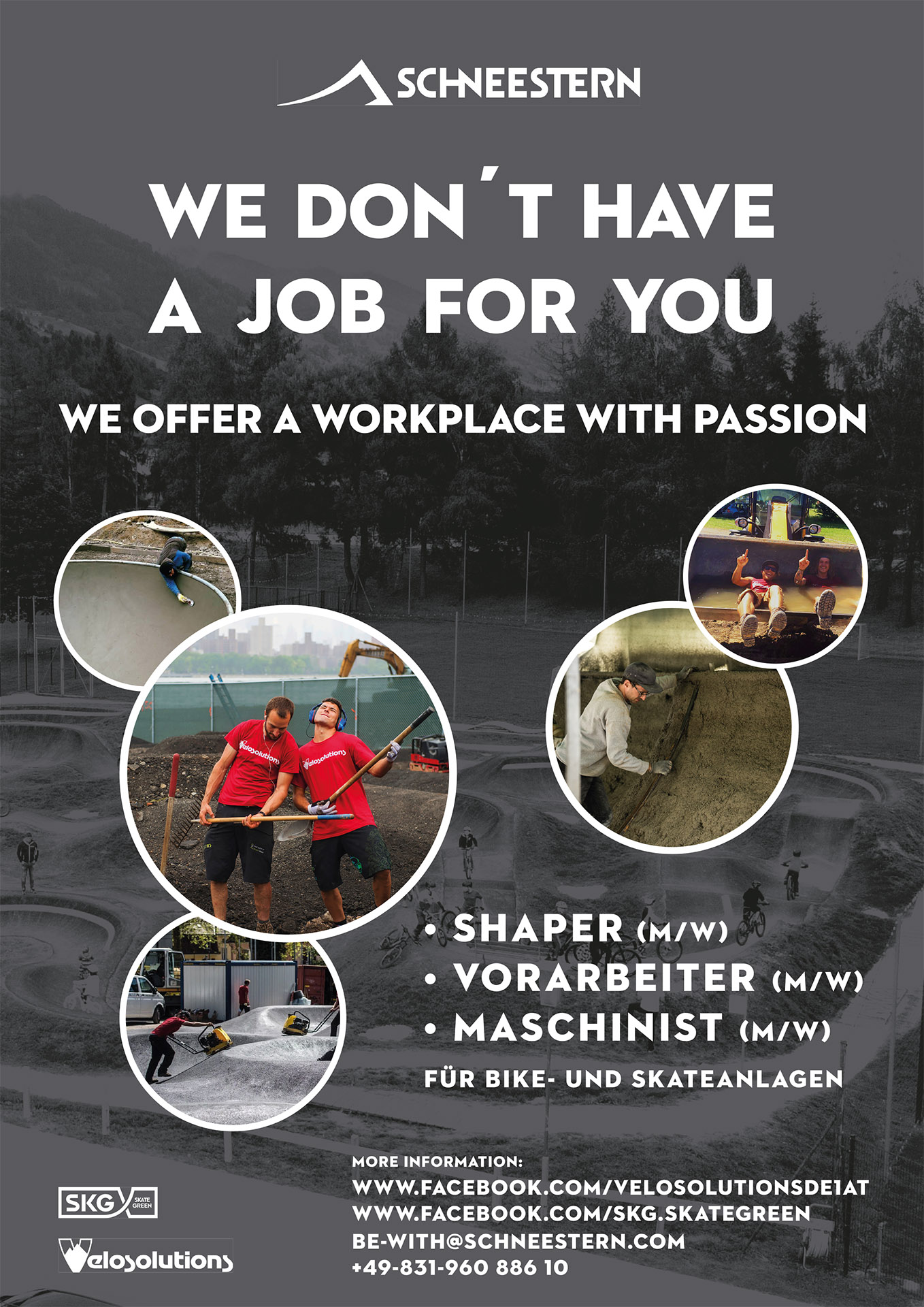 Die Firma Schneestern sucht Shaper, Vorarbeiter und Maschinisten für den Bau von Bike- und Skateanlagen