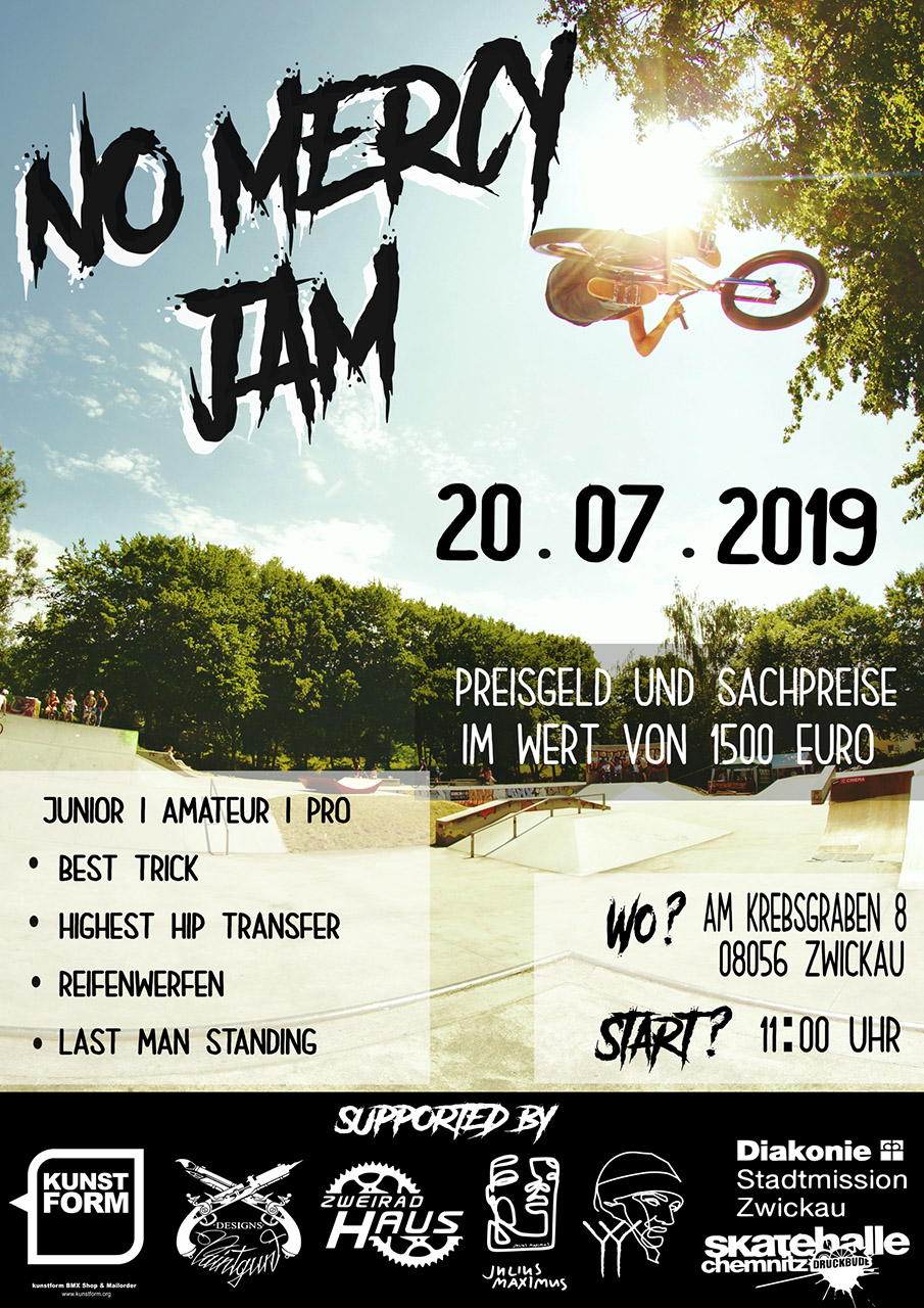 Am 20.7.2019 steigt im Skatepark Zwickau der No Mercy BMX Contest