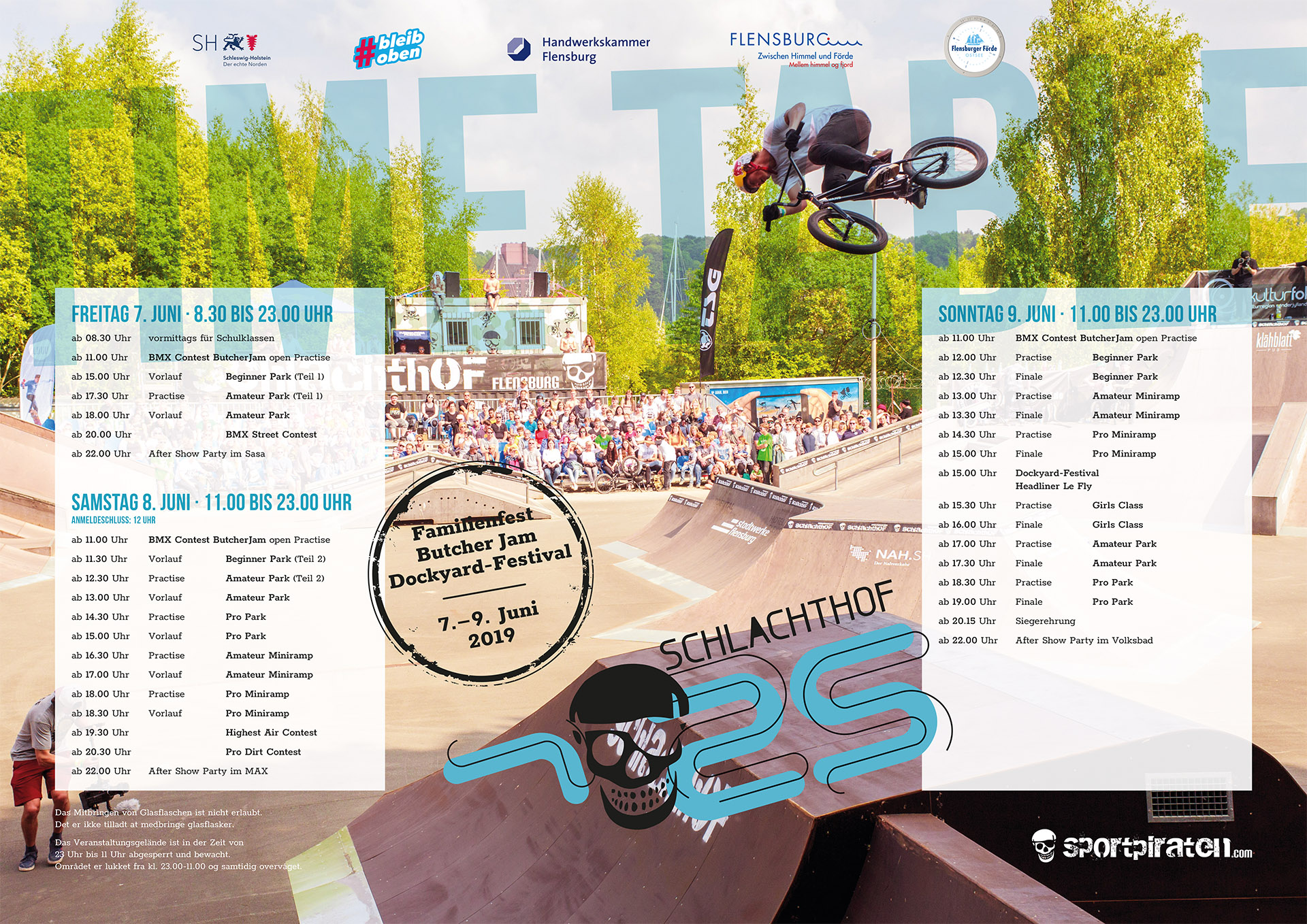 So sieht der Zeitplan für den Butcher Jam 2019 im Schlachthof Skate und BMX Park Flensburg aus