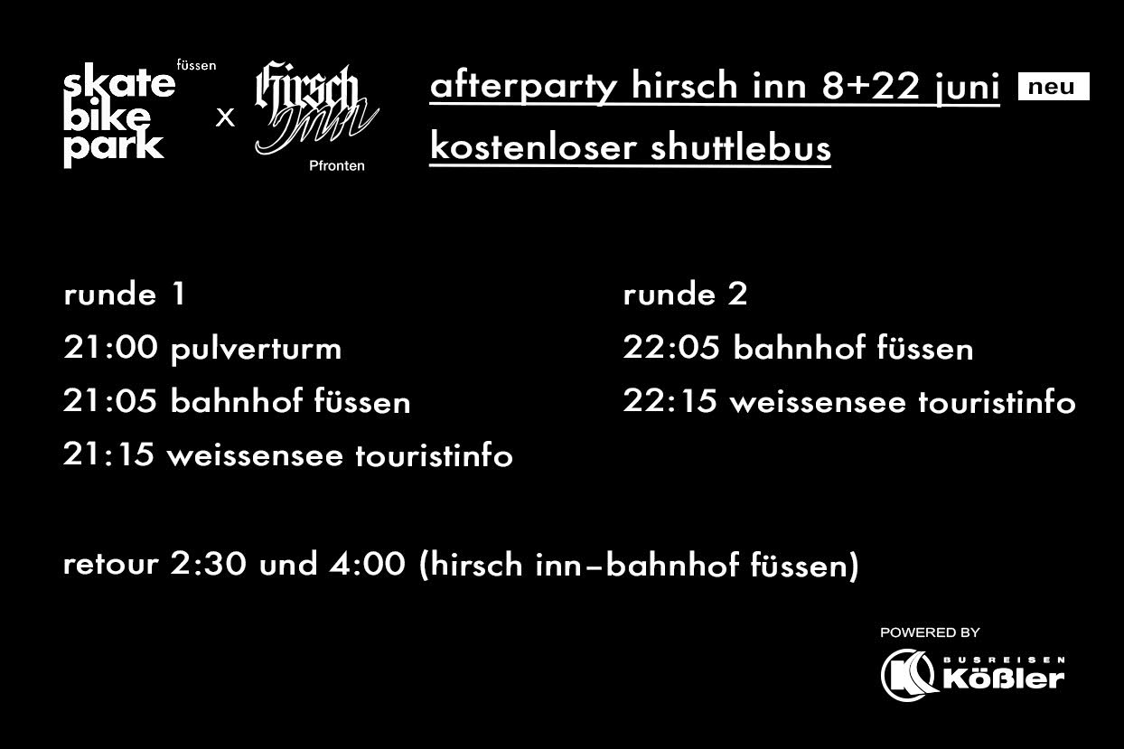 Shuttleservice zum Hirsch Inn bei den Red Bull Pumptrack World Championships 2019 am 21. Juni in Füssen