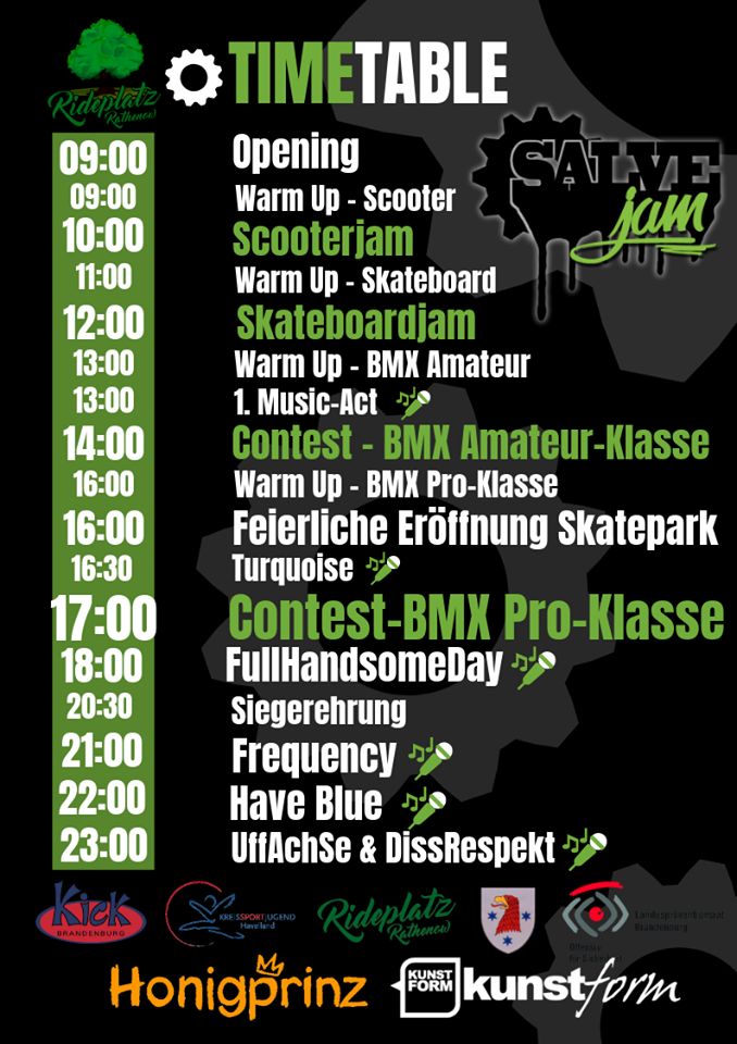 Der Zeitplan für den Salvejam 2019 auf dem Rideplatz Rathenow