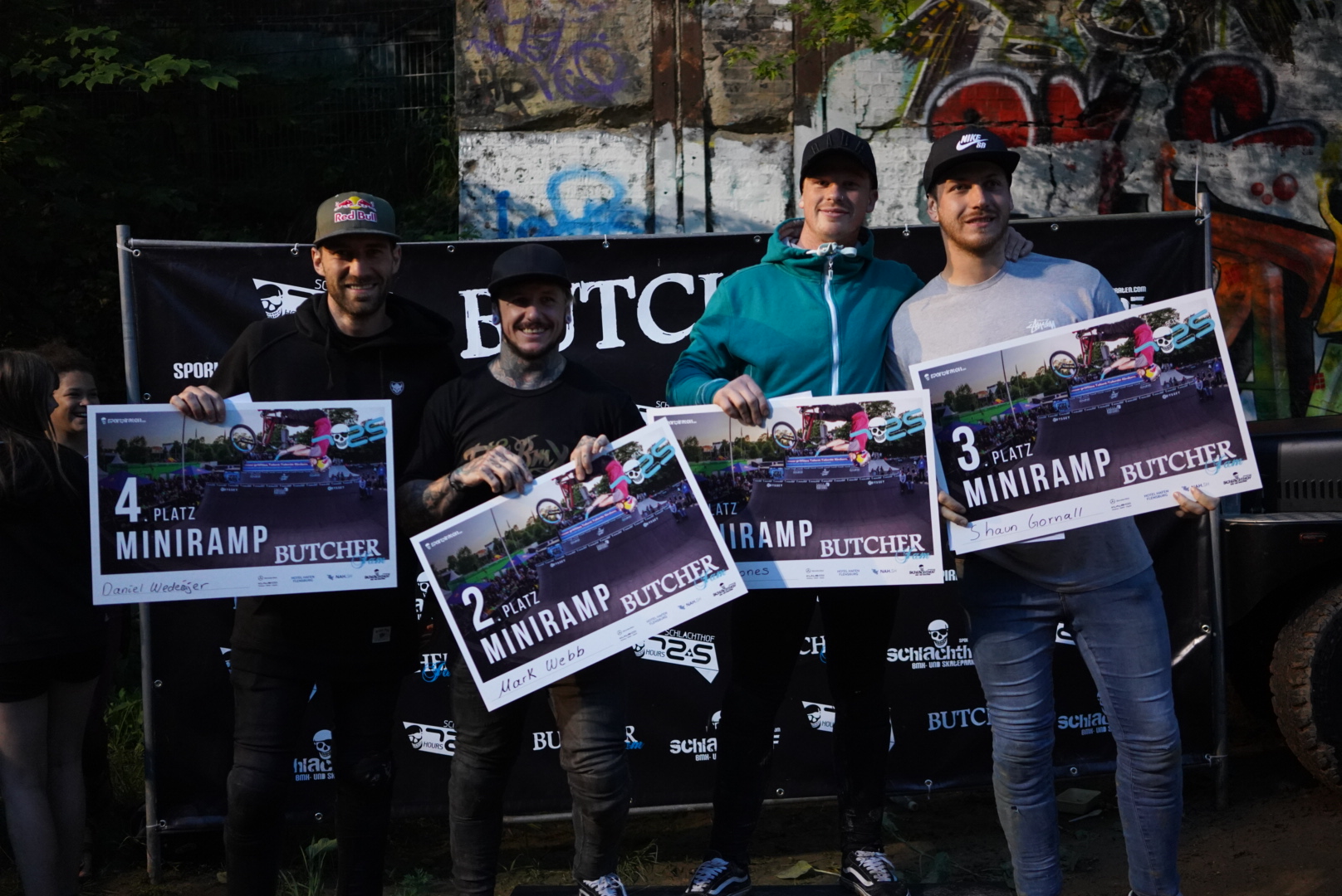 Die Gewinner der Minirampenklasse der Pros beim Butcher Jam 2019 in Flensburg