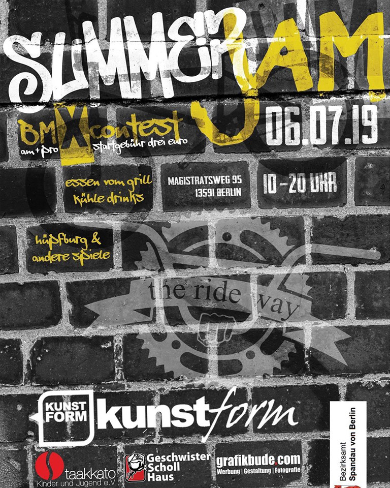 Am 6. Juli findet am Geschwister-Scholl-Haus in Spandau der Summerjam BMX-Contest statt, der vom kunstform BMX Shop unterstützt wird. Hier erfährst du mehr.