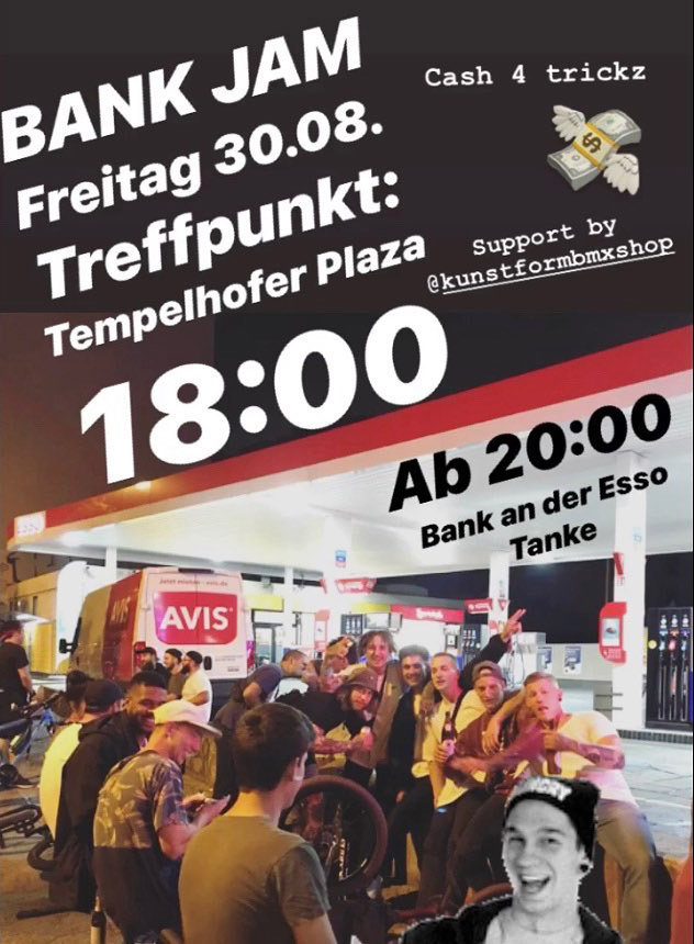 Am 30. August 2019 geht der legendäre Berliner Bank Jam in die nächste Runde, bei dem es Einkaufsgutscheine vom kunstform BMX Shop zu gewinnen gibt.